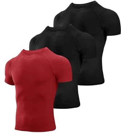 Niksa - Maglietta a compressione da uomo, a maniche corte con mesh sotto le braccia, maglietta funzionale traspirante da sport per running, workout e fitness, L