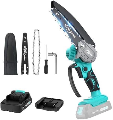 YARDCARE Mini Motosega a Batteria, 6 Pollici Sega a Batteria per Potatura con Pompetta Olio, con Blocco di Sicurezza, Motosega Elettrica per il Taglio del Legno Giardini