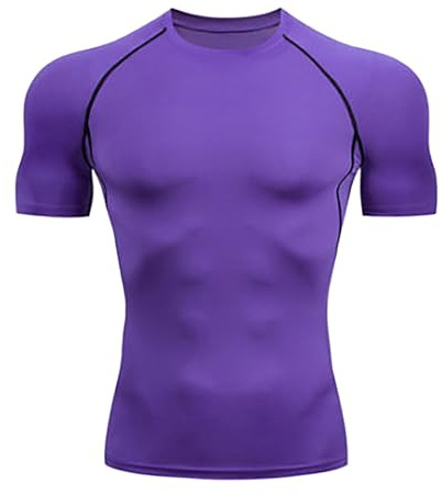 Maglietta Compressione Uomo, Maglia Termica Calcio Uomo, Manica Corta Traspirante Asciugatura Rapida Maglia da Corsa con Atletico Maglia Sportiva Fitness Shirt Top per Ciclismo Corsa Jogging Fitness