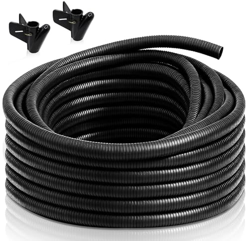 50FT 1/2 inch Split Wire Loom Tubing Kit with 2 Clamps - Flexible Abrasion Resistant Conduit for Automotive, Mechanical Cable Protection