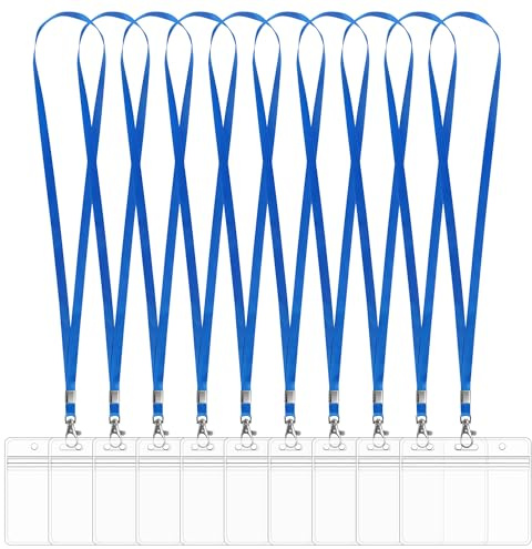 Oaioya 51 Pack Fundas PVC Azul Portatarjetas Horizontal 10x6cm con Cinta Cuello 45cm y Mosquetón, Impermeables para Carnets de Identificación, Oficina, Empleados, Eventos