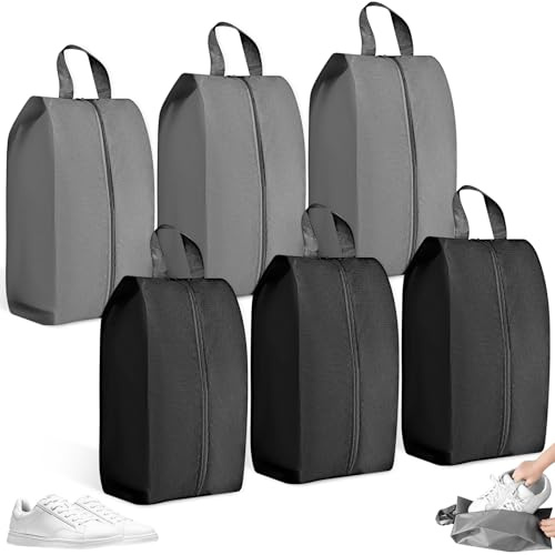 6 Pezzi Borsa Porta Scarpe da Viaggio Impermeabile con Cerniera e Manico, Portascarpe Antipolvere Riutilizzabile e Lavabile, Sacchetti Tessuto Oxford Portatile Unisex per Uso Quotidiano e Trekking