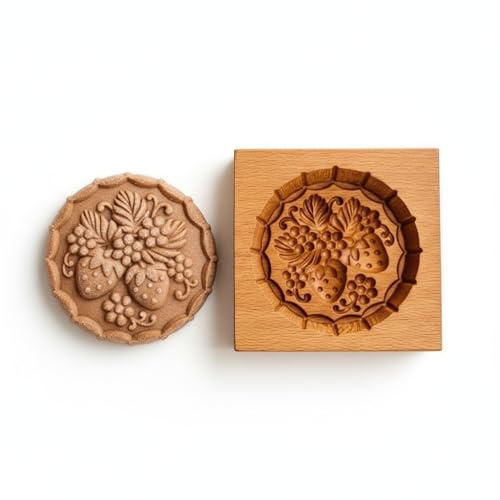 3D Wooden Biscuit Mold, Handcrafted Cookie Press with Floral Design Pattern Cookie Moulds Stamps for Baking
