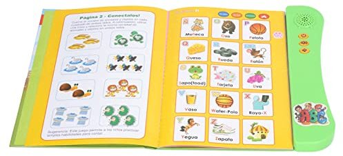 Dilwe Livre Sonore d'apprentissage de L'espagnol, Multifonction éducatif pour Les Enfants de Plus de 3 Ans, Matière Plastique (Green)