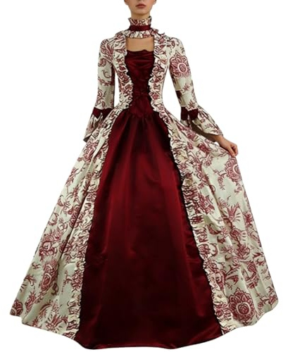 Vestito Medievale Donna A-Line Costume da Dama Principessa Dell'800 Satin Vestiti Carnevale Veneziano Abito Vittoriano Curvy Gothic Dress per Carnevale Halloween Cosplay