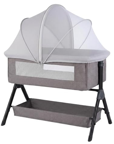 Ceriselle Babybett Zanzariera, Rete antizanzare per Lettino, Parziale oscuramento con Protezione Solare, Zanzariera Traspirante con Cerniera a Due Vie per Protezione Contro i Gatti (Grigio)