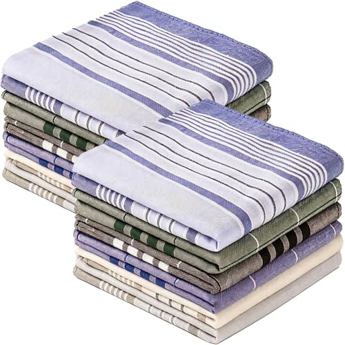 Dmhwd 12Pcs Pañuelos para Hombre，Pañuelos de Tela40x40 cm | Pañuelo Cuadrado Pañuelo de Rayas de Algodón, Pañuelo Clásico a Cuadros para Fiestas y Reuniones Formales (6 Styles)