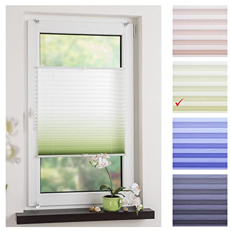Liedeco® Klemmfix Plissee Farbverlauf verspannt mit Klemmträger/Breite x Höhe: 80x130 cm/Farbe: Grün/Plissee farbig/lichtdurchlässig verstellbar/Innen-Montage ohne Bohren / 123 montiert