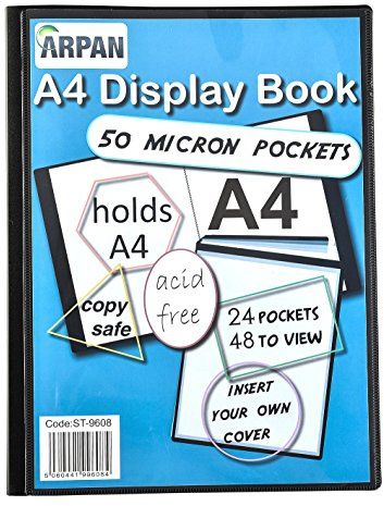 A4 Presentation Display Book with 24 Pockets 48 Views - Book Folder Folio for Reports, Documents, Music Sheets, Artwork, School Projects, Clippings - Document Protector with Plastic Sleeves - by Arpan