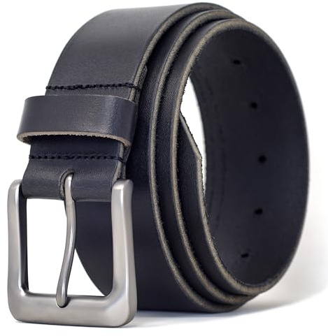 Ashford Ridge Men’s Full Grain Leather Belt - Heavy Duty 1.5” Casual & Work Leather Jeans Belt with Matte Metal Buckle - Made in England - Black XL
