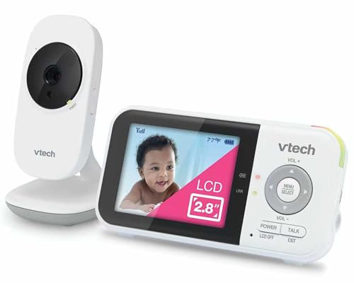 VTech VM819 Baby Monitor con fotocamera e audio, schermo da 2,8 pollici, videocamera portatile per bambini, visione notturna, audio a 2 vie, sensore di temperatura e ninne nanne, trasmissione sicura