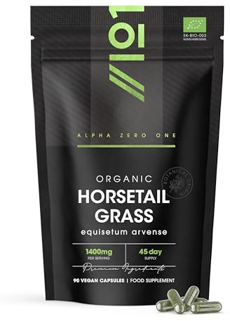 Organic Horsetail 1400mg – 90 Vegan Capsules (45 Day Supply) – Pure & Potent Powder – Resealable and Recyclable Pouch by Alpha01