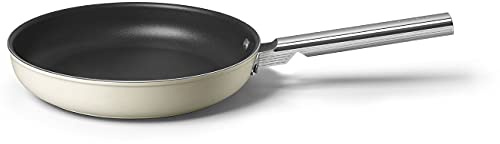 Smeg, CKFF2801CRM, Bratpfanne mit Antihaftbeschichtung, Durchmesser 28 cm, ergonomischer Edelstahlgriff, für alle Herdarten, bis 250° im Backofen, Fassungsvermögen 2,8L, Creme