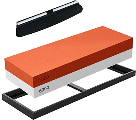Pietra per affilare,grana 1000 e 6000,Double-Sided Affila Coltelli con Base in Silicone Antiscivolo e Guida all'Angolo(pietra 2 in 1)