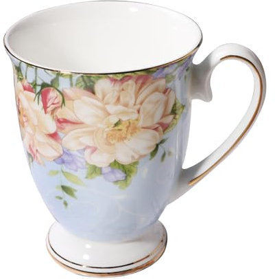 Taza de porcelana, taza de café de cerámica grande, taza de té con asa, diseño floral, taza de té de la tarde taza de capuchino europea, para el hogar y la oficina, aprox. 300 ml, regalo para mujeres