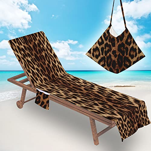 Surwin Toalla de Playa para tumbonas, Fundas para Tumbonas con Bolsillos Laterales Microfibra Cubierta para Silla de Piscina para Verano Tumbona de Jardín Exteriores (75x210cm,Café)