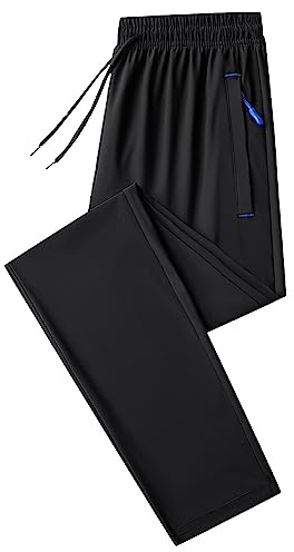 Jamron Hombre Verano Pantalones de Chándal Elásticos y Finos Pantalones Deportivos con Bolsillos con Cremallera Pantalones Casuales Ligeros Fondo Abierto Negro & Azul 5XL