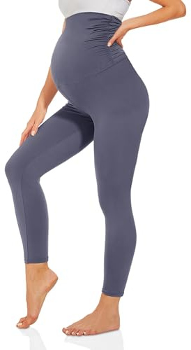 TNNZEET Leggings de maternidad de cintura alta para mujer, pantalones de maternidad, leggings largos para yoga, gris oscuro, M