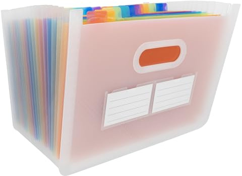 Idena 11125 - Carpeta portadocumentos A4 de plástico, carpeta de compartimentos transparente con 24 compartimentos de colores, carpeta clasificadora flexible, incl. etiquetas
