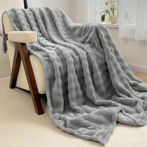 WONGS BEDDING Kuscheldecke Flauschig - Bubble Decke, Wolldecke & Fleecedecke, Sofadecke, Tagesdecke, Decken Weiche Warme für Zimmer Deko, Wohn- & Kuscheldecken, Tagesdecke, Grau, 150x200cm