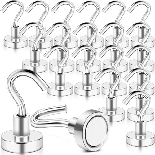 20PCS Crochets Magnétiques 16mm Crochet Aimanté Crochet Aimanté Puissant, Crochet Magnetique pour Cuisine Réfrigérateur Plafond Salle de Bain Serviette Garage