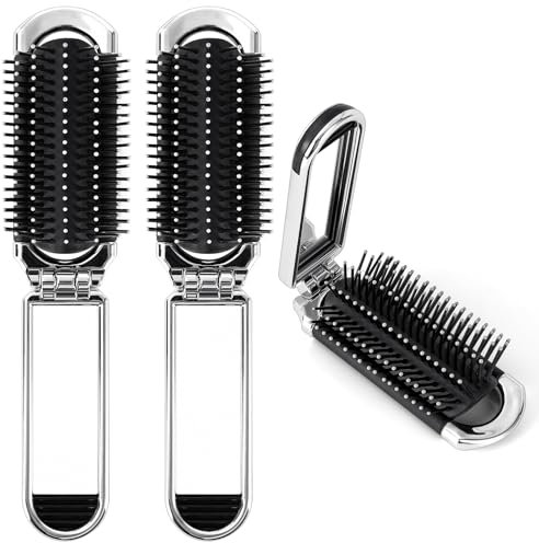 OSDUE Reisebürste mit Kleiner Spiegel,2 Stück Faltbare Reise Haarbürste Tragbare Mini Klappkamm Haarbürste Taschen Haarkamm Haarmassagekamm Haar-Styling Kamm für Männer Mädchen