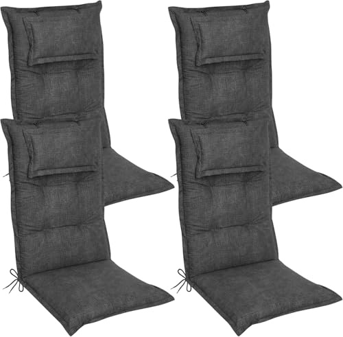 Waidmeister Hochlehner Auflage Premium 120x50 cm mit Kopfpolster - Kettex Luxus Garten-Stuhlauflage mit 8 cm Polsterung (4, Anthrazit)
