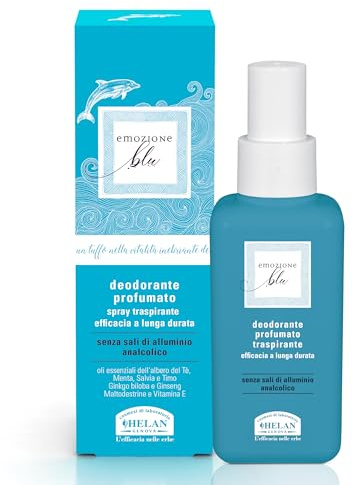 Helan Blå Emotion - Deodorant Män och Kvinnor Anlkoholspray Andningsaktiv för Känslig Hud utan salter av aluminium med färsk parfym, med eteriska oljor av te, salvia och timjan, 100 ml