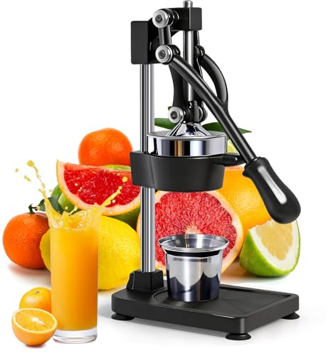Manual Cast Iron Citrus Juicer,Commercial Hand Press,Heavy Duty Countertop Squeezer for Fresh Orange Lemon Juice,Stable When Pressed,Easy to Use & Clean (black)