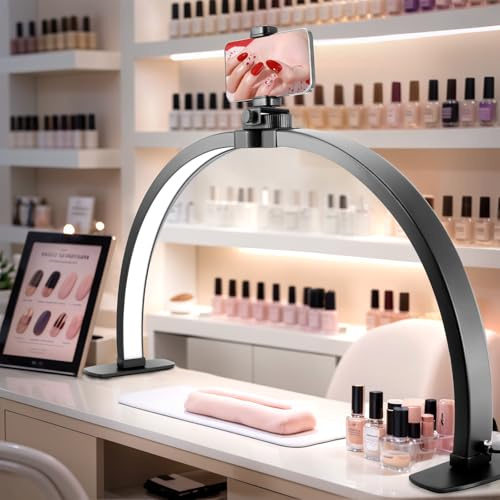 VIHBRAI Lampada a mezzaluna per chiodo scrivania, lampada da tavolo per bellezza/ciglia/lettino cosmetico (quadrato - nero)