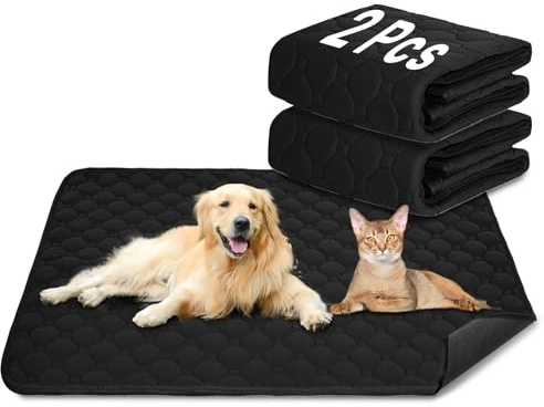 E-THOL Tapis d'entraînement pour chiens et chats, lot de 2 pièces, extra-résistant, absorbant, imperméable et antidérapant, lavable et réutilisable, pour chiots et animaux de compagnie (noir, 150 x 90