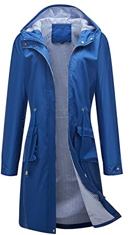 Veste de pluie pour femme - Imperméable et respirante - Veste softshell élégante - Couleur unie - Veste de pluie légère - Grandes tailles - Longue veste de transition avec capuche - Veste