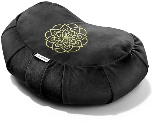 Hihealer Premium-Meditationskissen – bequemes Bodenkissen für Erwachsene, traditionelles Halbmond-Meditationskissen, Yoga, Buchweizen, Nackenrolle (Schwarz)