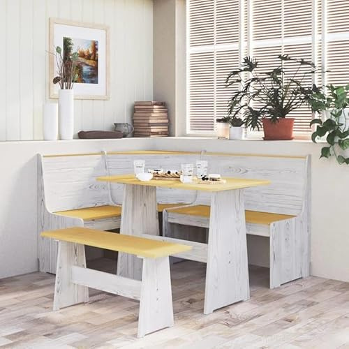 Bladez Juego de 3 bancos esquineros de pino macizo puro, color marrón miel y blanco, duradero y natural para salón, cocina o jardín