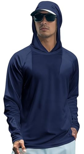 T-Shirt Anti UV Homme Manches Longues, Sweat à Capuche UPF 50+ Léger Respirant, Vêtement de Pêche et Extérieur Été