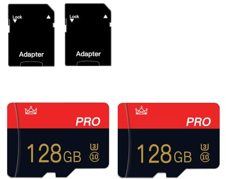 Carte mémoire 128GB Micro Memory Card Classe 10 avec Adaptateur SD - Carte TF Haute Vitesse pour Tablette/téléphone Mobile/Appareil Photo/autoradio/Console de Jeu (Lot de 2 Cartes de 128GB)