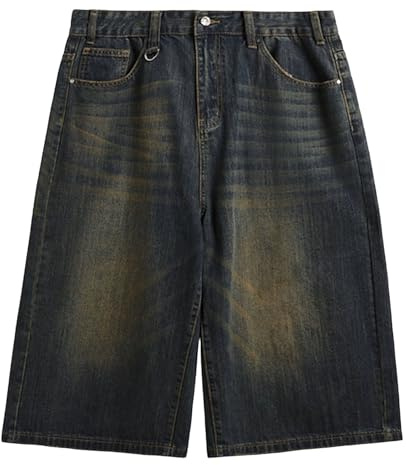Men's Wide Leg Denim Shorts Baggy Loose Fit Below Knee Jorts Casual Streetwear Hip Hop Skater Jean Shorts with