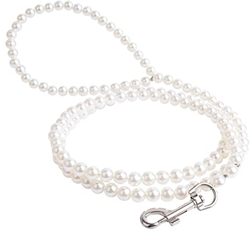 Cdycam 120cm 4ft Custom Pearls Beaded Pet Dog Cat Training Walking Leash Lead Leashes