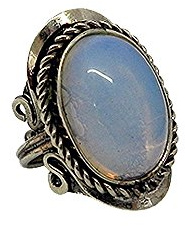 Mia Jewel Shop - Healing Gemstone Mood Ring | Silver Jewelry with Metal Border & Adjustable Design | Women's Natural Handmade Fashion Jewelry & Boho Accessories (White Opalite)