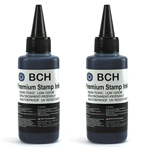 Bulk 2X Black Stamp Ink Refill by BCH - Premium Grade Archival Ink - 2.5 oz (75 ml) Ink Per Bottle
