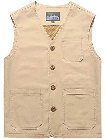 Gihuo Men's Casual Outdoor Cotton Travel Vest (Beige, Medium)