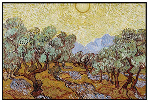 Panorama Cuadro Enmarcado Van Gogh Los Olivos 70x50 cm - Impreso en Papel Rígido - Incluye Marco - Decoración Salón - Póster Decorativos para Dormitorio y Salón