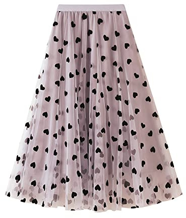 Jupe mi-longue en tulle avec motif de cœur et fée Kawaii pour femme