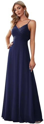 Ever-Pretty Robe de Soirée Femme Longue A Line Col V à Bretelles Mousseline de Soie Sexy Bleu Marine 36