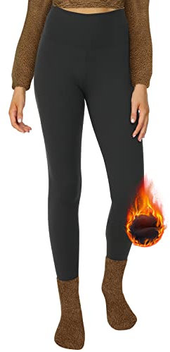 DDOBB Thermo Leggings Damen Gefüttert High Waist Thermoleggins Lang Mit Innenfleece Warm Teddy Sportleggins Strumpfhosen Thermohose Laufhose Winterkeid(A-Schwarz, (DE50-52)=XXL)