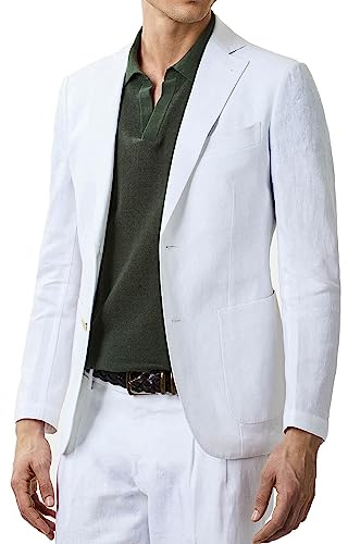 Evoga Uomo Giacca in Lino Sartoriale 100% Made in Italy Elegante (L, Bianco)