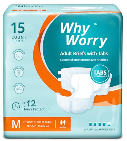WhyWorry Pañales Adultos con Máxima Absorción, Bragas Absorbentes Desechables para Incontinencia Severa, Mujeres y Hombres, Antiolor, Unisex, Talla M, 60 Unidades (4 Paquetes de 15)