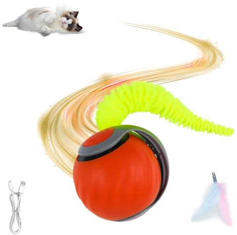 Speedy Interactive Cat Ball With Replaceable Tail - 2025 New Model Smart Rolling Pet Toy With 2 Speeds and 2 Long Teasers