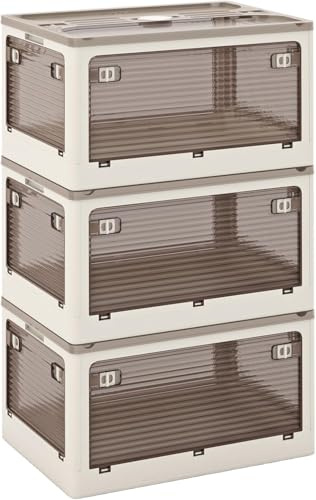GIANTEX Contenitore in Plastica a 3 Strati e 5 Ante 132 L, Armadio Organizer Trasparente Pieghevole con Ruote Grande Capacità，Adatto a Camera da Letto, Ingresso, Cucina
