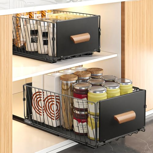 EOJDDPA Set di 2 cassetti telescopici – Cassetto estraibile da cucina senza foratura, 40 x 24 x 17 cm in acciaio al carbonio con scorrevoli silenziosi